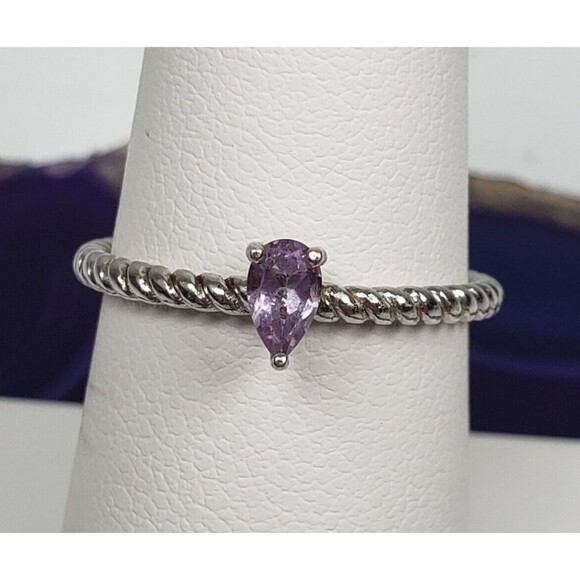 Amethyst Teardrop Faceted Sterling Silver 925 Signed FAS Ring Size 7 - Picture 6 of 16